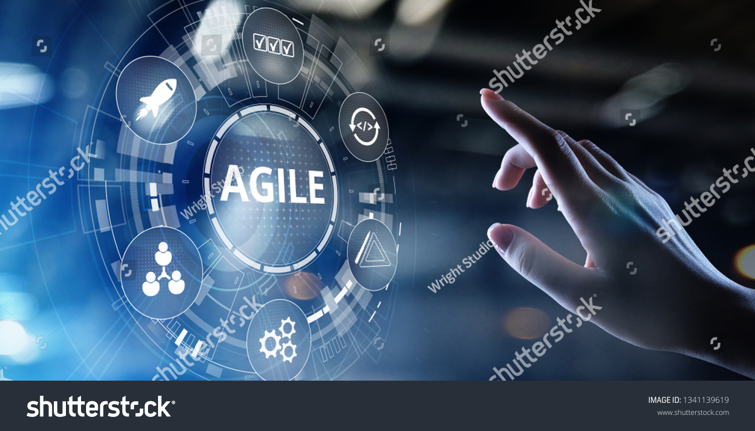 Agile development methodology concept on virtual screen. Technology concept. #1341139619