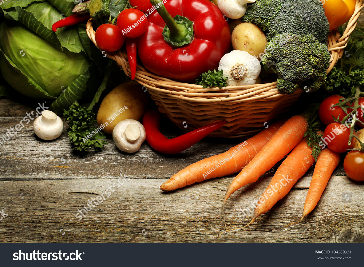 organic food background Vegetables in the basket #134269931