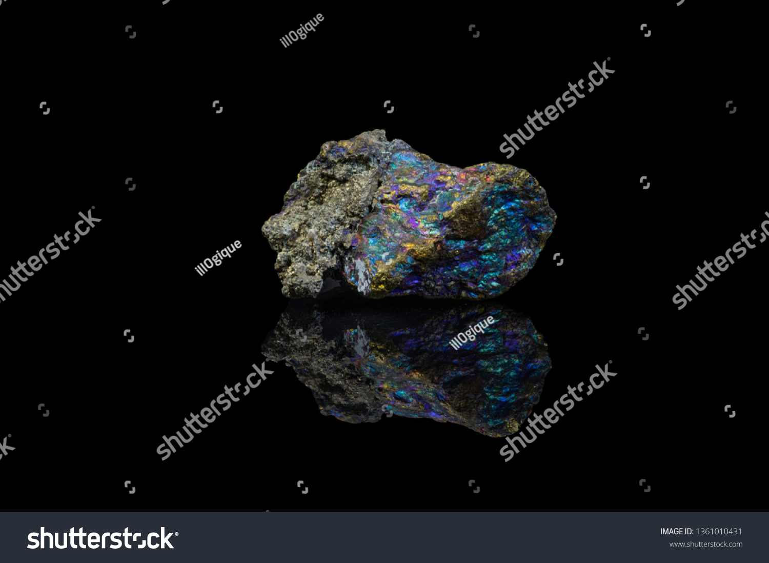 Chalcopyrite isolated black background with mirror reflection #1361010431