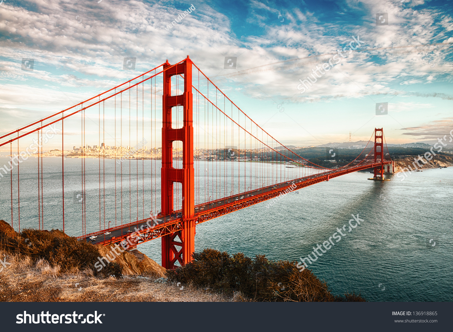 famous Golden Gate Bridge, San Francisco at night, USA #136918865