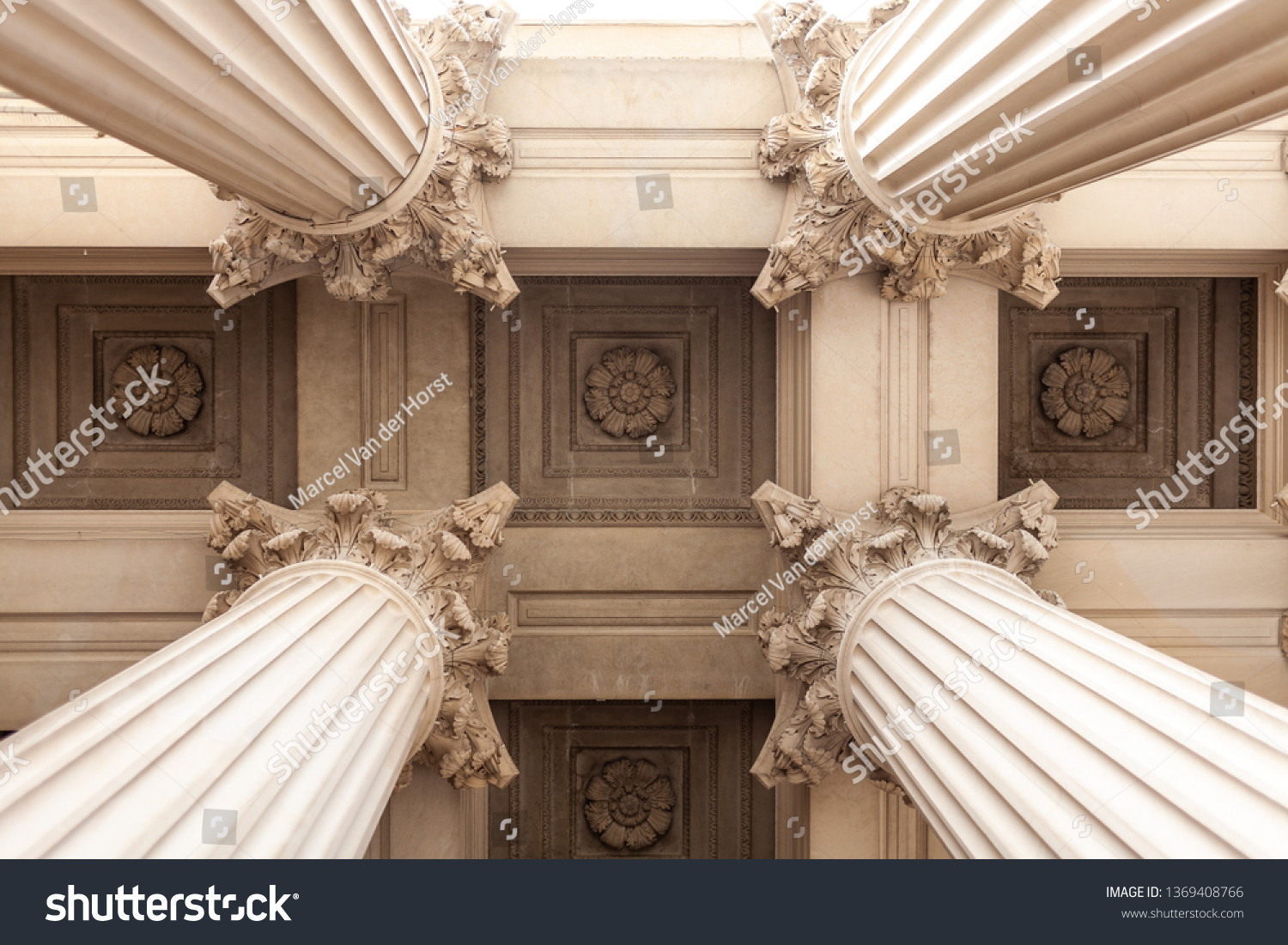 Court house or museum pillars or columns looking straight up and symmetrical  #1369408766