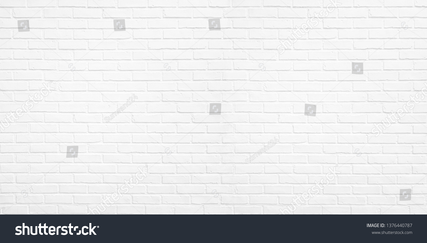 Abstract white brick wall texture for pattern background. wide panorama picture. #1376440787