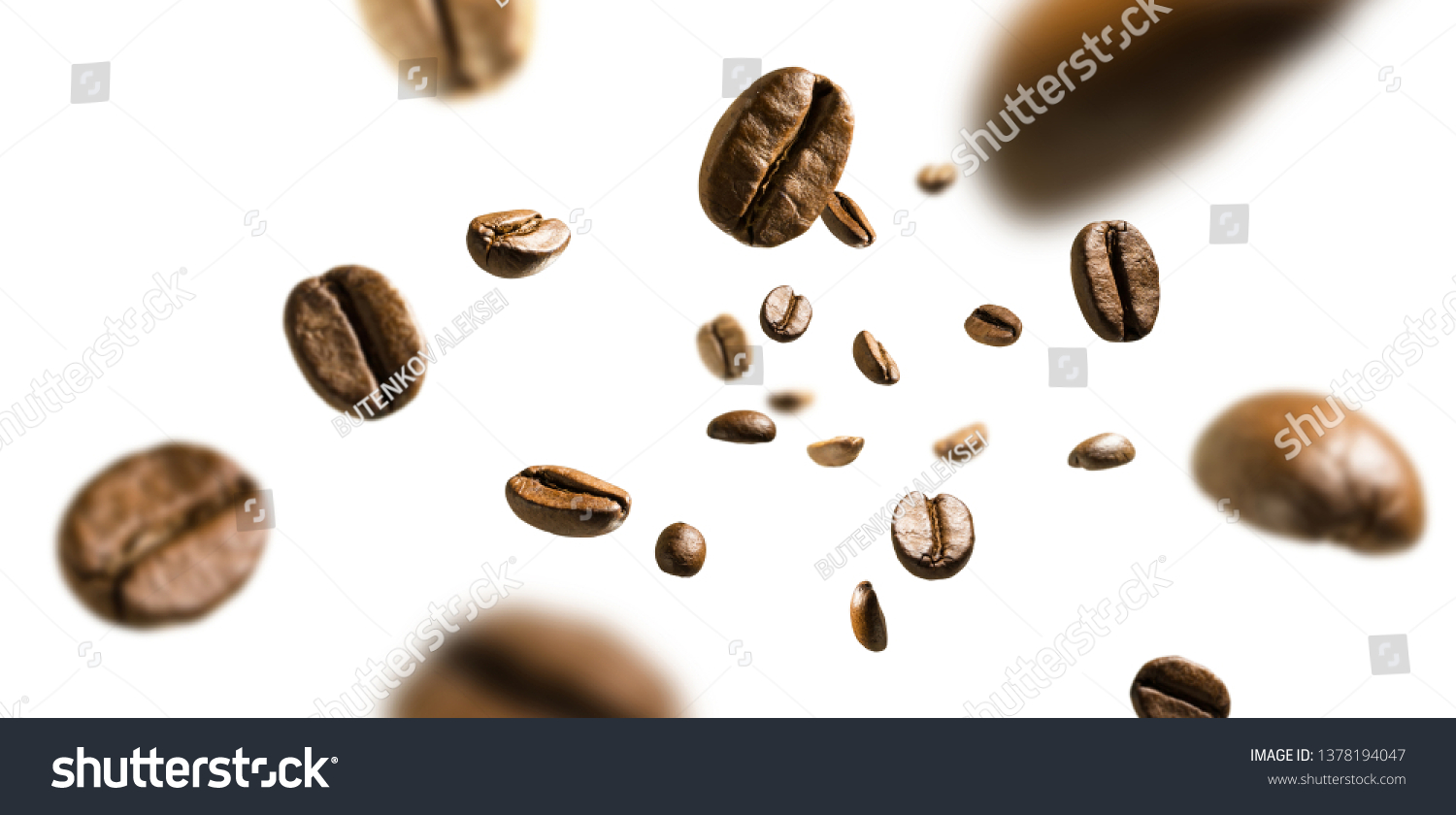 Coffee beans in flight on white background #1378194047