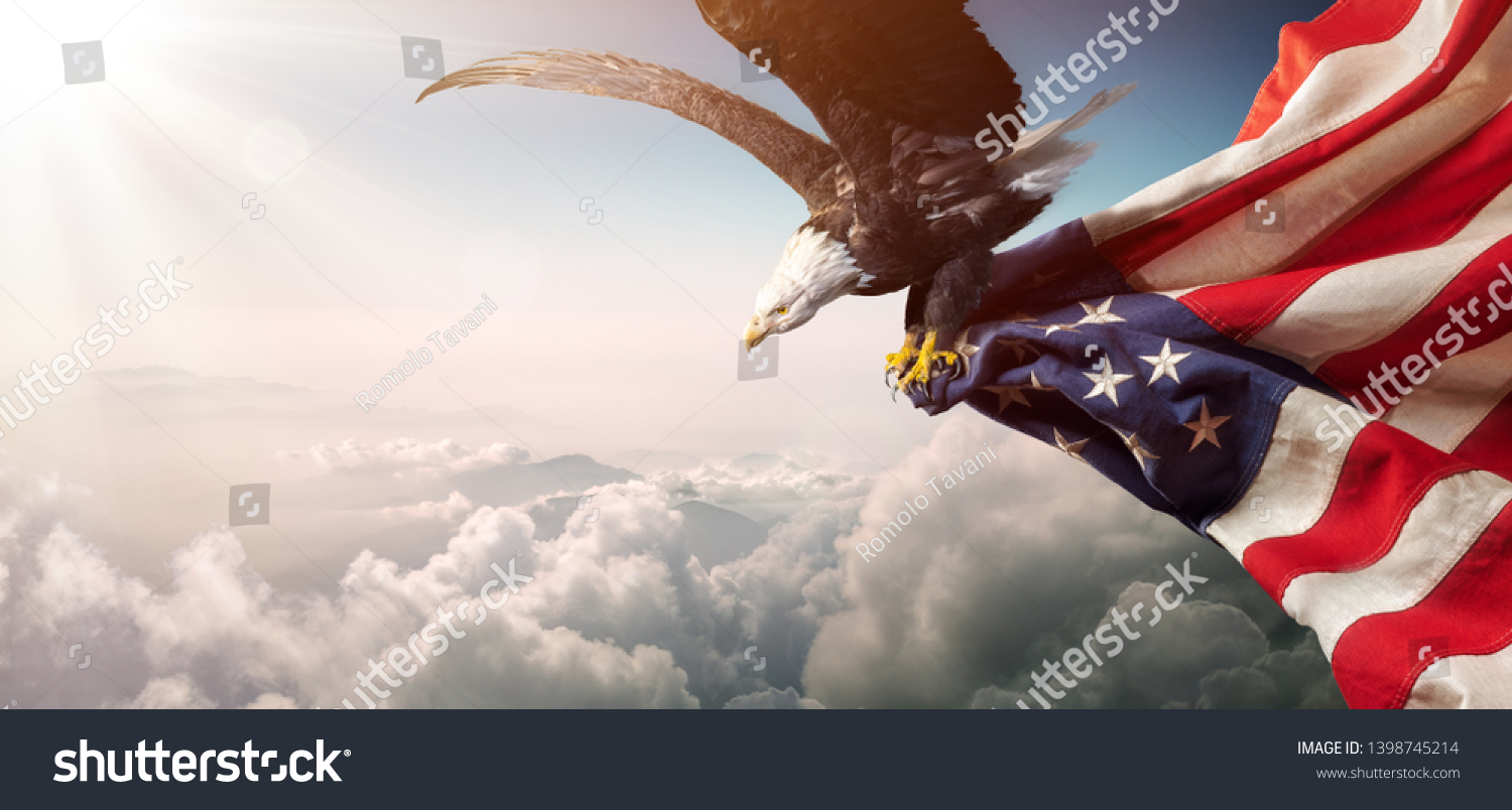 Eagle With American Flag Flies In Freedom
 #1398745214