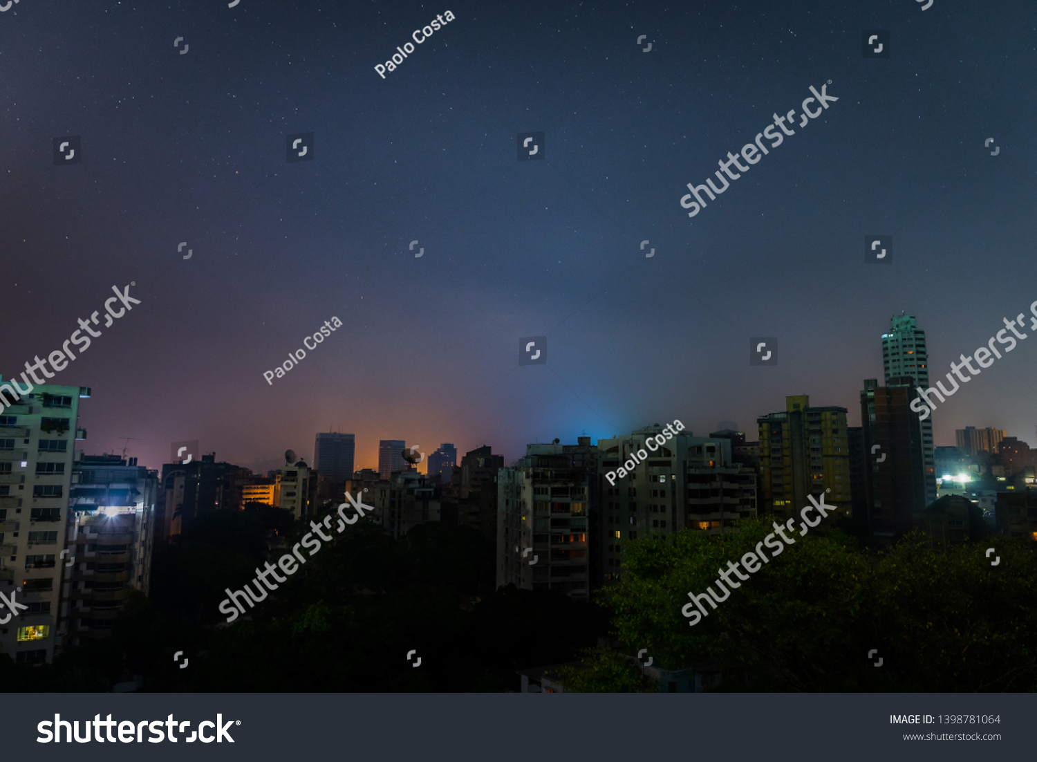 Night view of Caracas, Venezuela's capital, during a national power outage in march, 2019 #1398781064