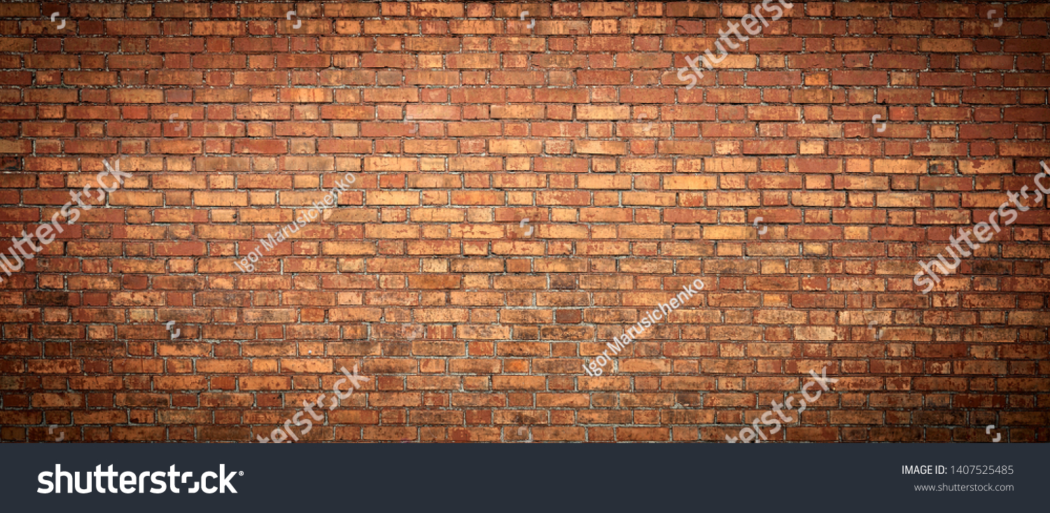 Old Brick wall panoramic view. Grunge red vintage background. #1407525485