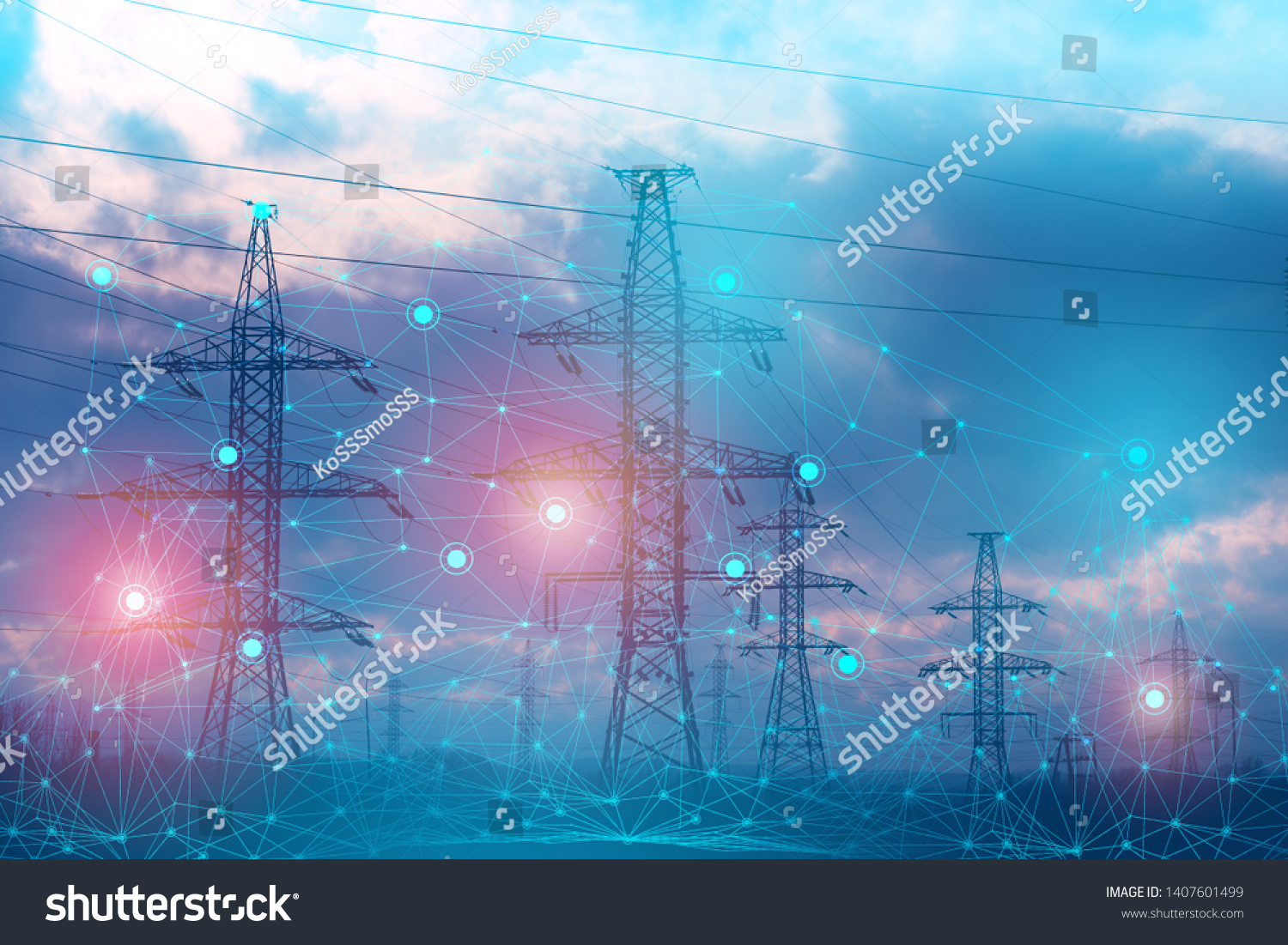 an abstract representation of solving problems using artificial intelligence to increase reliability and reduce losses and accidents during the transmission of electrical energy #1407601499