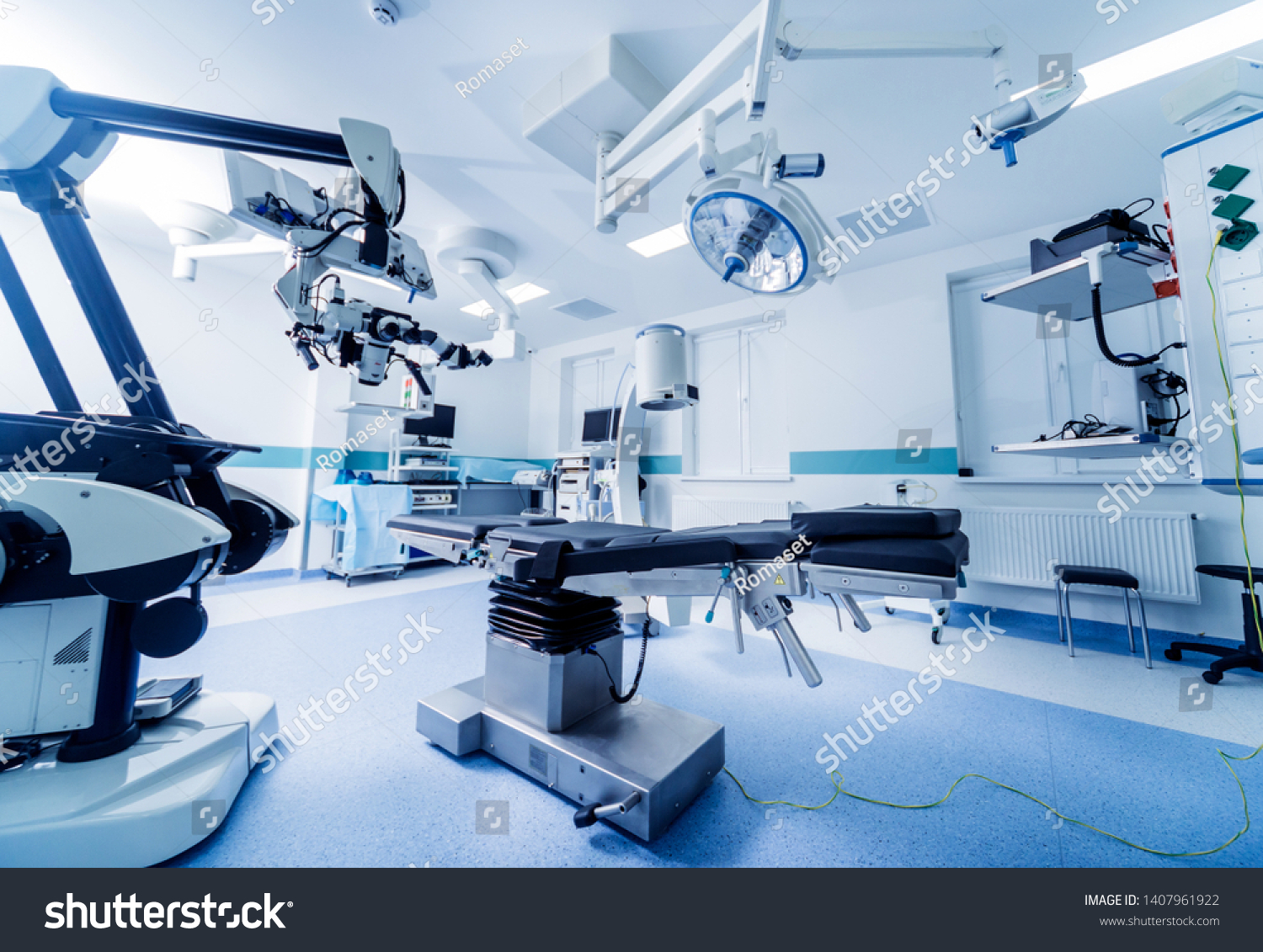Modern equipment in operating room. Medical devices for neurosurgery. Background #1407961922