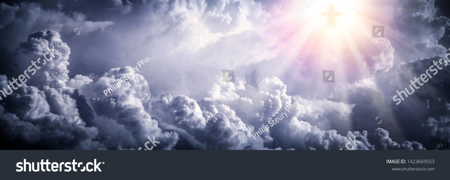 Jesus Christ In The Clouds With Brilliant Light - Ascension / End Of Time Concept #1423669553