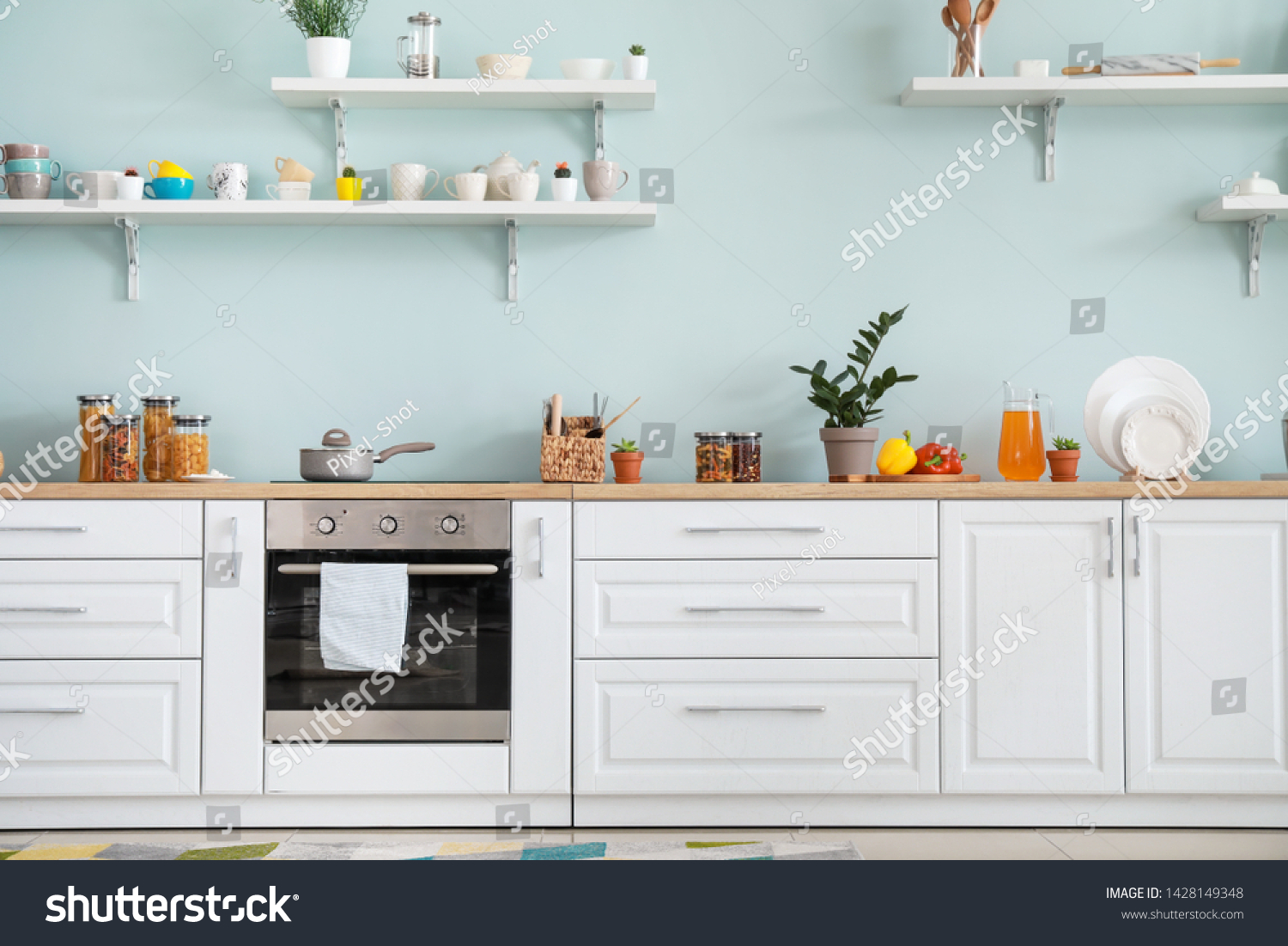 Interior of modern comfortable kitchen #1428149348