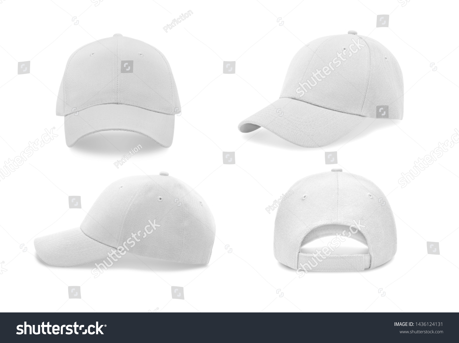 White baseball cap in four different angles views. Mock up. #1436124131