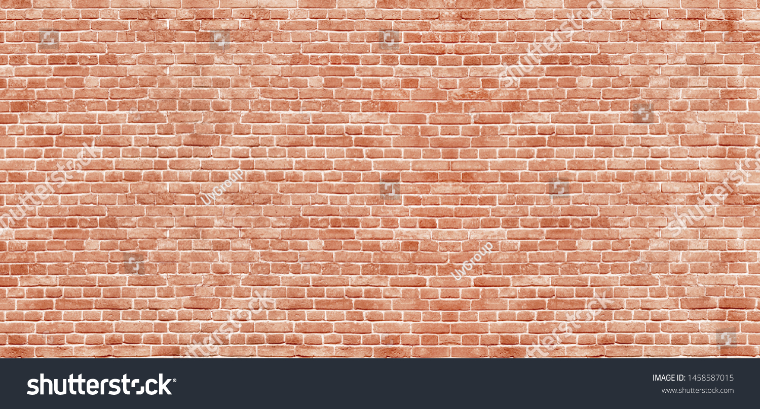 Panoramic background of wide old red brick wall texture. Home or office design backdrop #1458587015