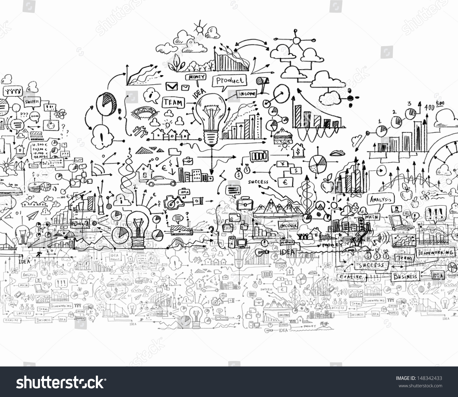 Hand drawn business ideas sketch against white background #148342433