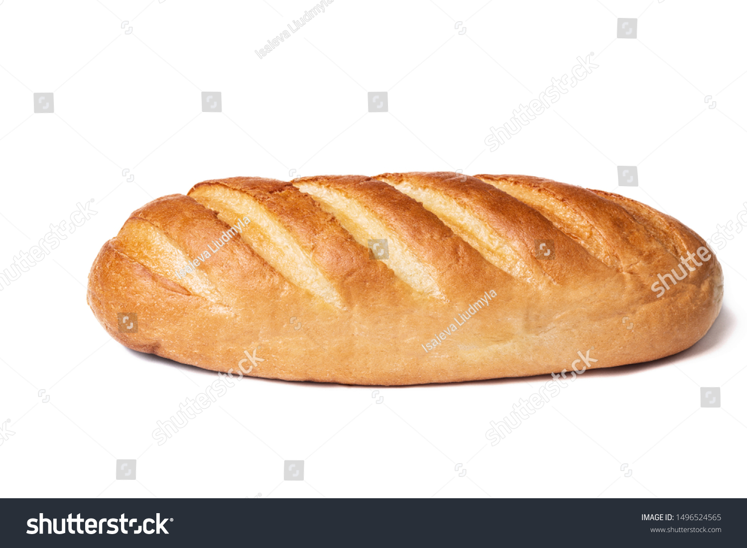Loaf of bread isolated on white background. Whole bread.Horizontal frame.Studio.  #1496524565