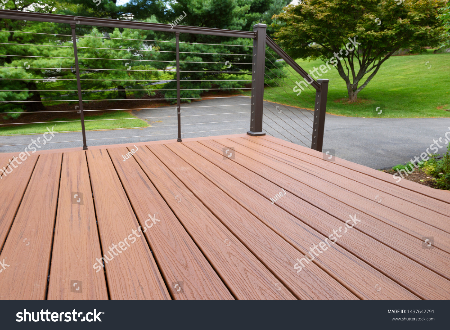 Composite Wood Deck with Metal Railing #1497642791