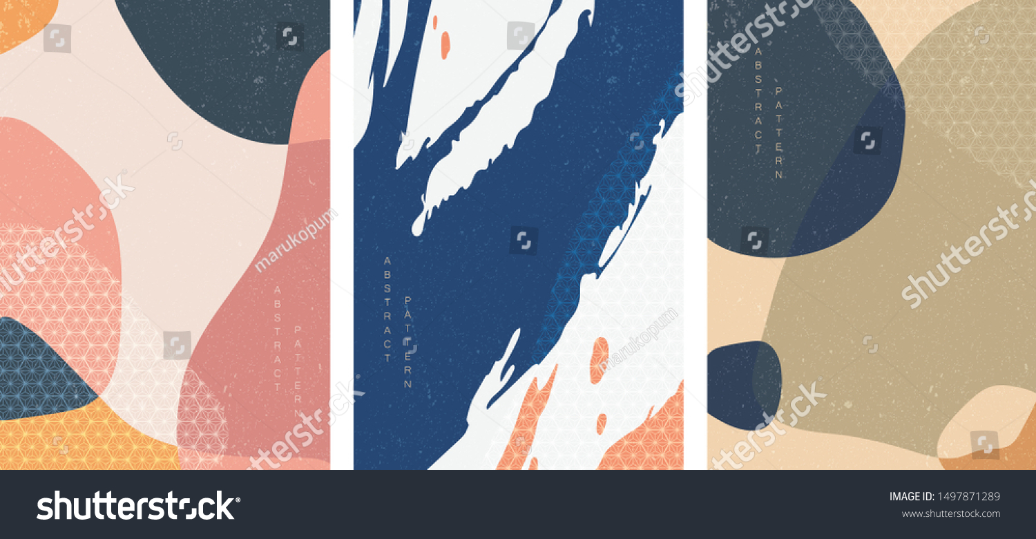 Abstract arts background with Japanese pattern vector. Art landscape with geometric template Art brush elements with contemporary poster design. #1497871289