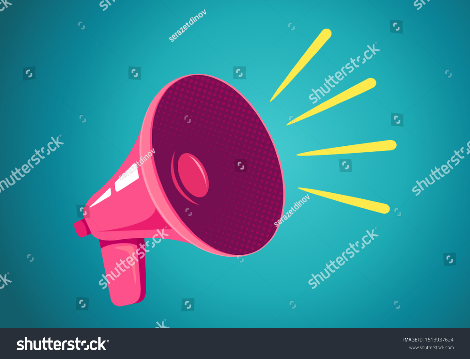Vector vintage poster with retro pink megaphone on blue background. Retro megaphone on blue background. #1513937624