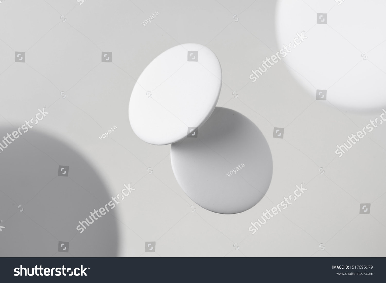 Design concept - top view of 2 white badge float on white background with blur effect for mockup, it's real photo, not 3D render #1517695979