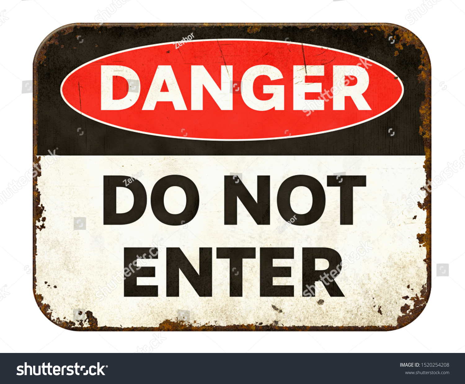 Vintage tin danger sign on a white background - Do not enter #1520254208