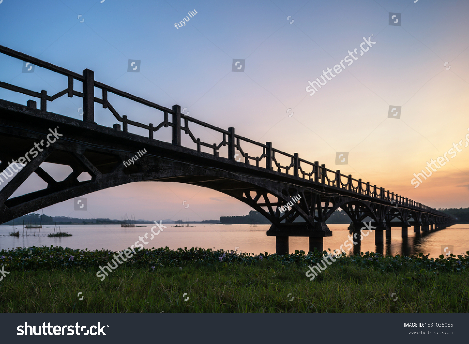 the bridge of the lake at dusk #1531035086