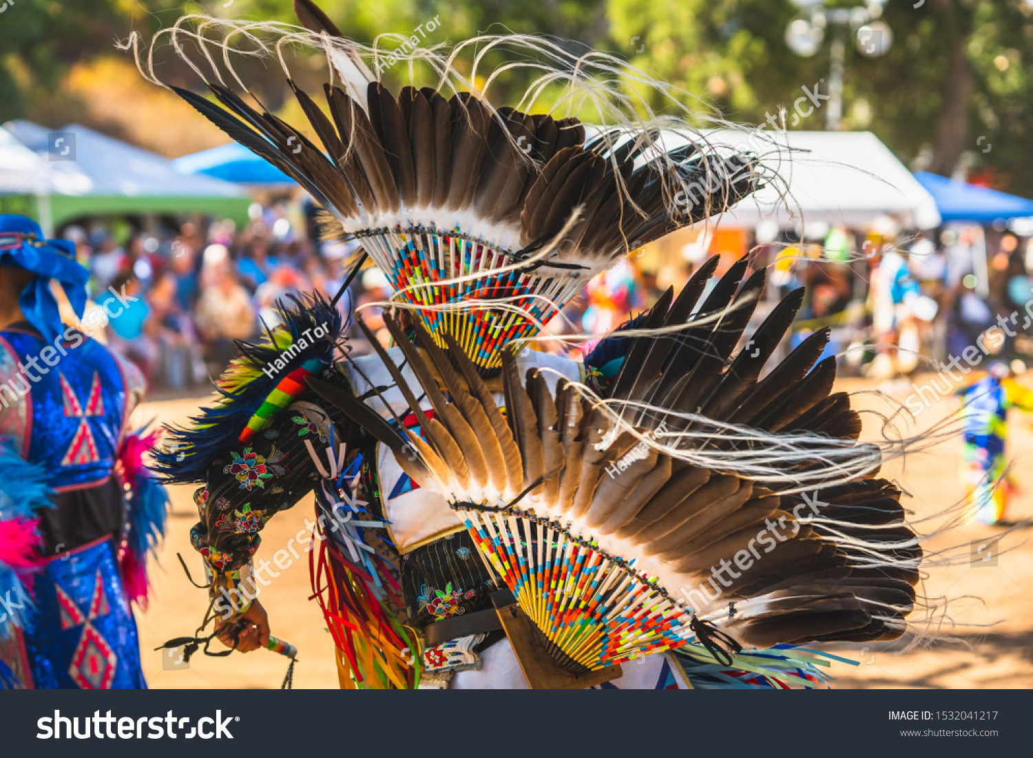 Powwow.  Native Americans dressed in full regalia. Details of regalia close up.  Chumash Day Powwow and Intertribal Gathering. #1532041217