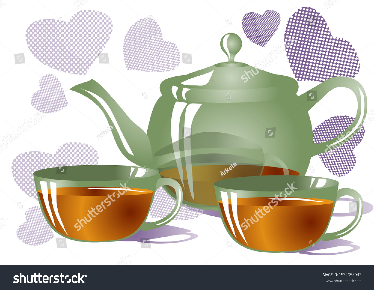 tea for two. teapot and cups on background with hearts #1532058947