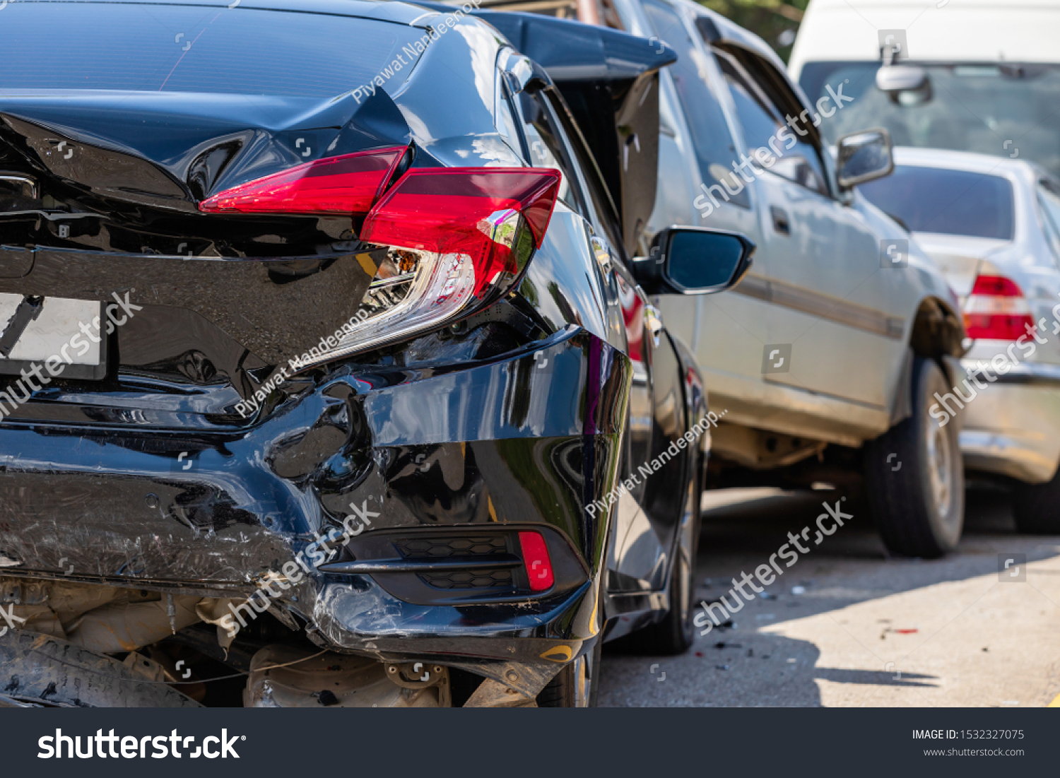 Heavy accident, Modern car accident involving many cars on the road in Thailand #1532327075