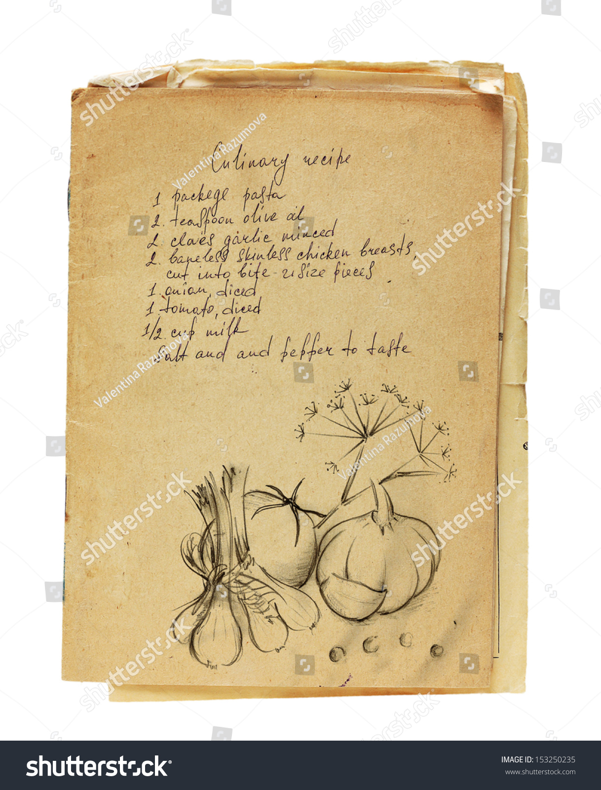 Old recipe book isolated on white background. #153250235
