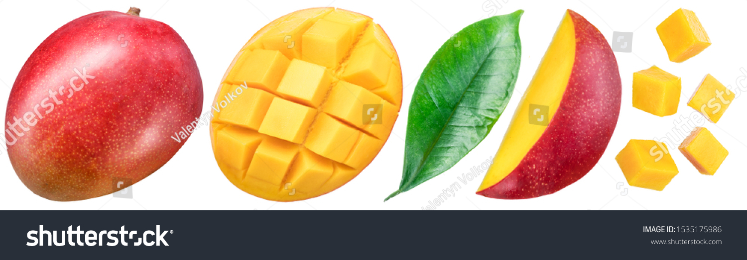Set of mango fruits and mango slices. Isolated on a white background. Clipping path. #1535175986