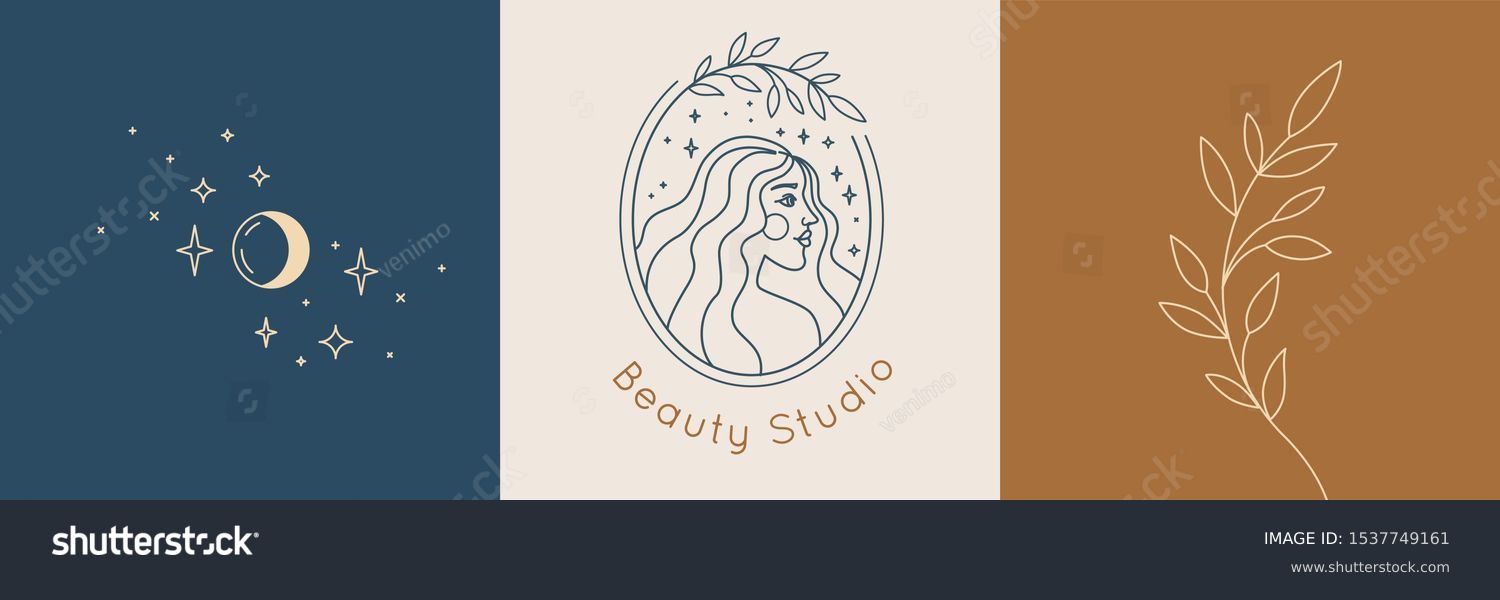 Vector abstract logo and branding design templates in trendy linear minimal style, emblem for beauty studio and cosmetics - female portrait, beautiful woman's face - badge for make up artist, fashion  #1537749161