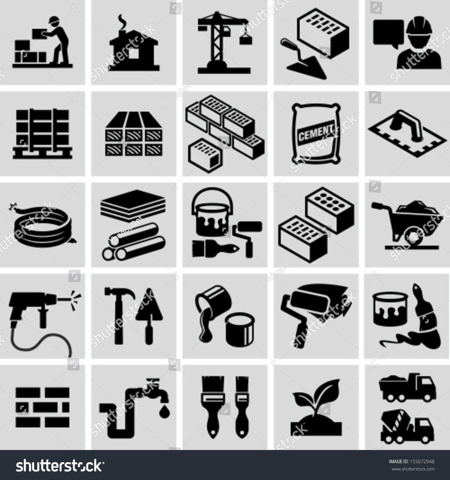 Construction, building materials, construction equipment icons #155672948