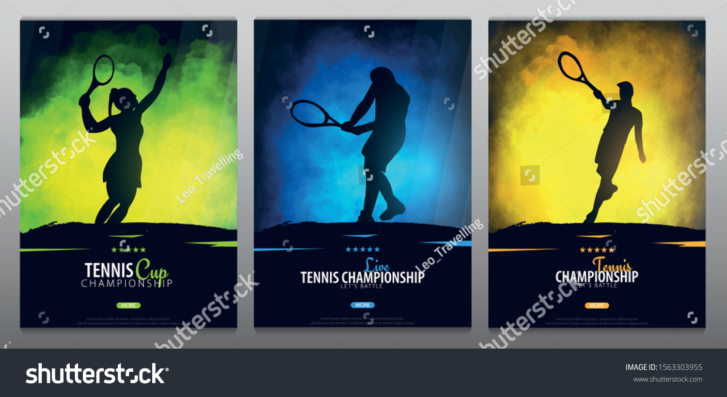 Set of Tennis Championship banners or posters, design with players and racquet. Vector illustration #1563303955