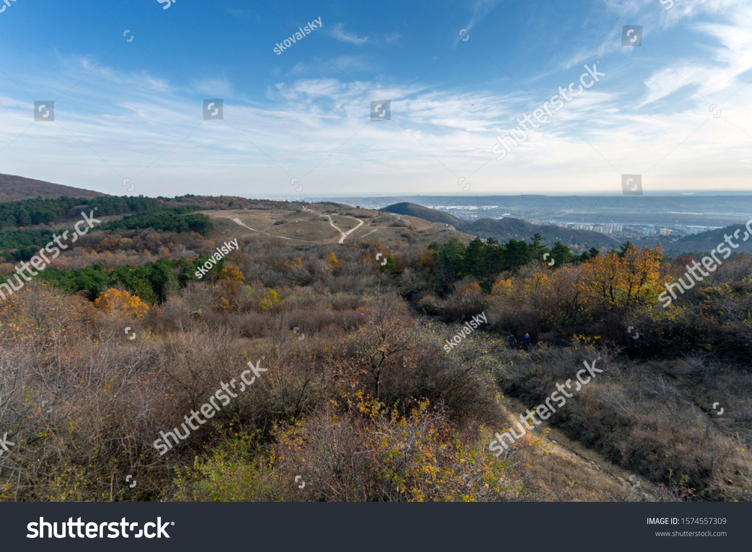 View of Buda mountains (Farkas-hegy) near Budaörs, Hungary on a sunny autumn day. #1574557309