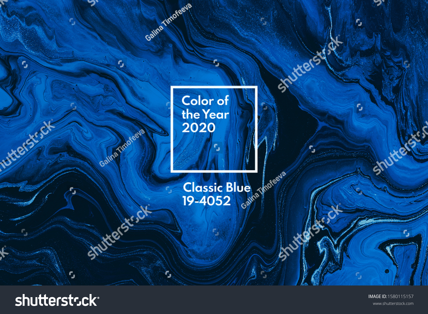 Classic blue color of the year 2020. Bright blue and white marble background. Liquid stripy minimalistic trendy paint texture. Abstract fluid art. Acrylic and oil flow modern creative backdrop #1580115157
