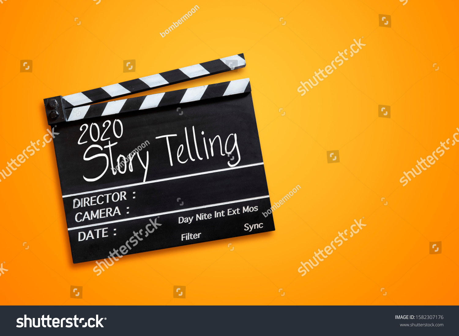 years 2020 story telling text title on film slate #1582307176