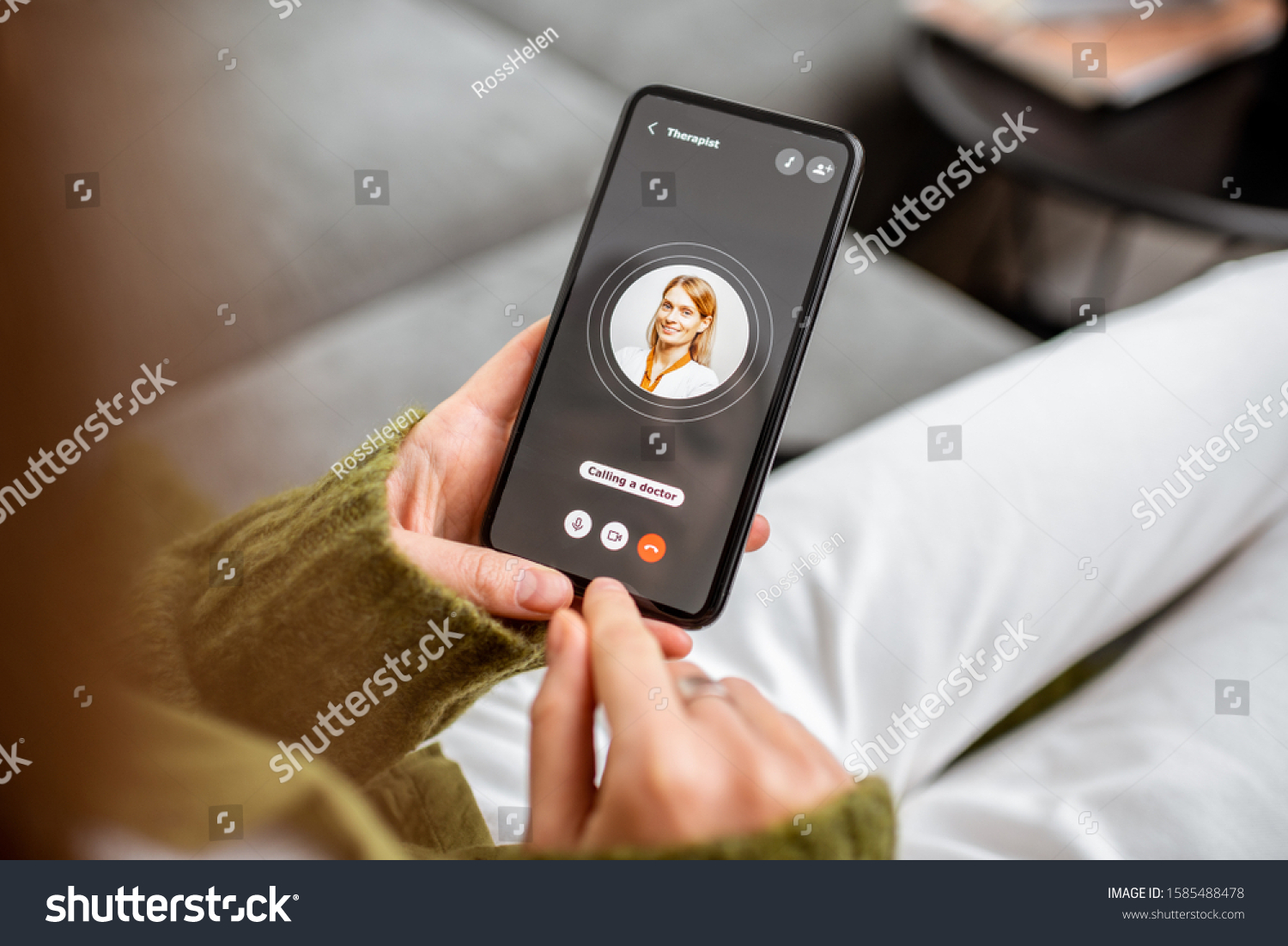 Woman making video call to a doctor using digital tablet, feeling bad at home. Concept of telemedicine and patient counseling online #1585488478