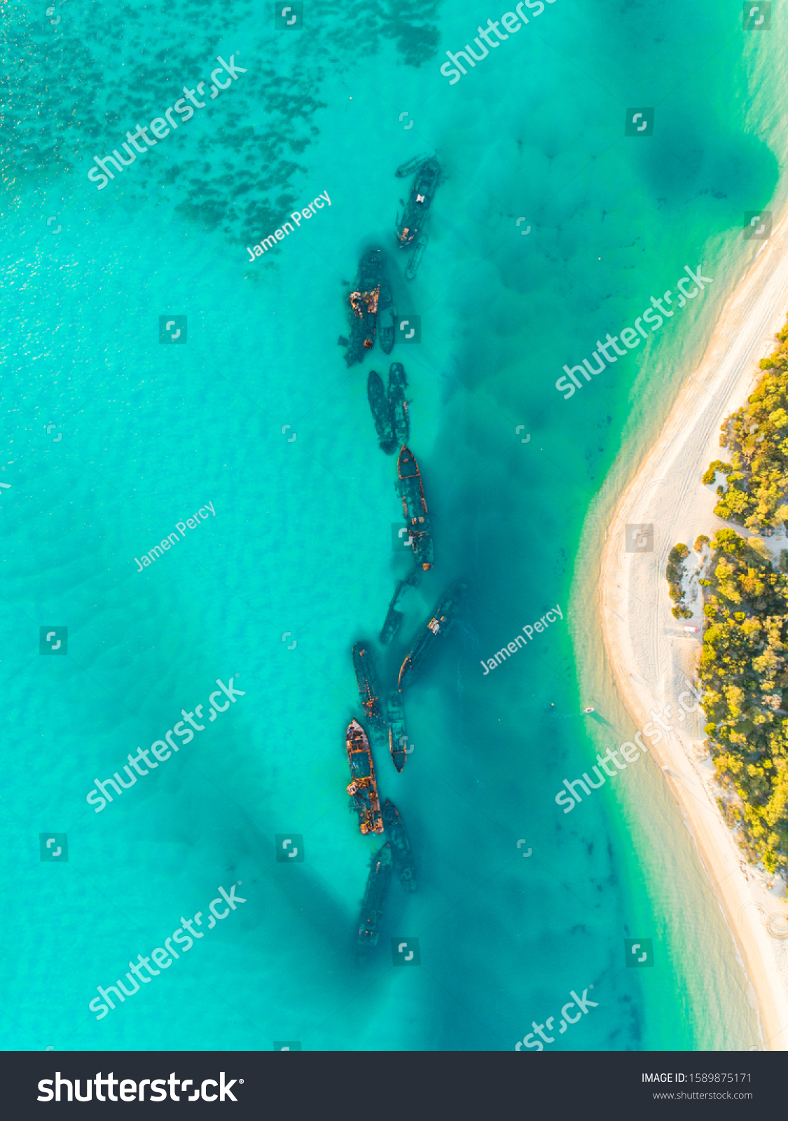 Tangalooma Shipwrecks, Brisbane Australia aerial #1589875171