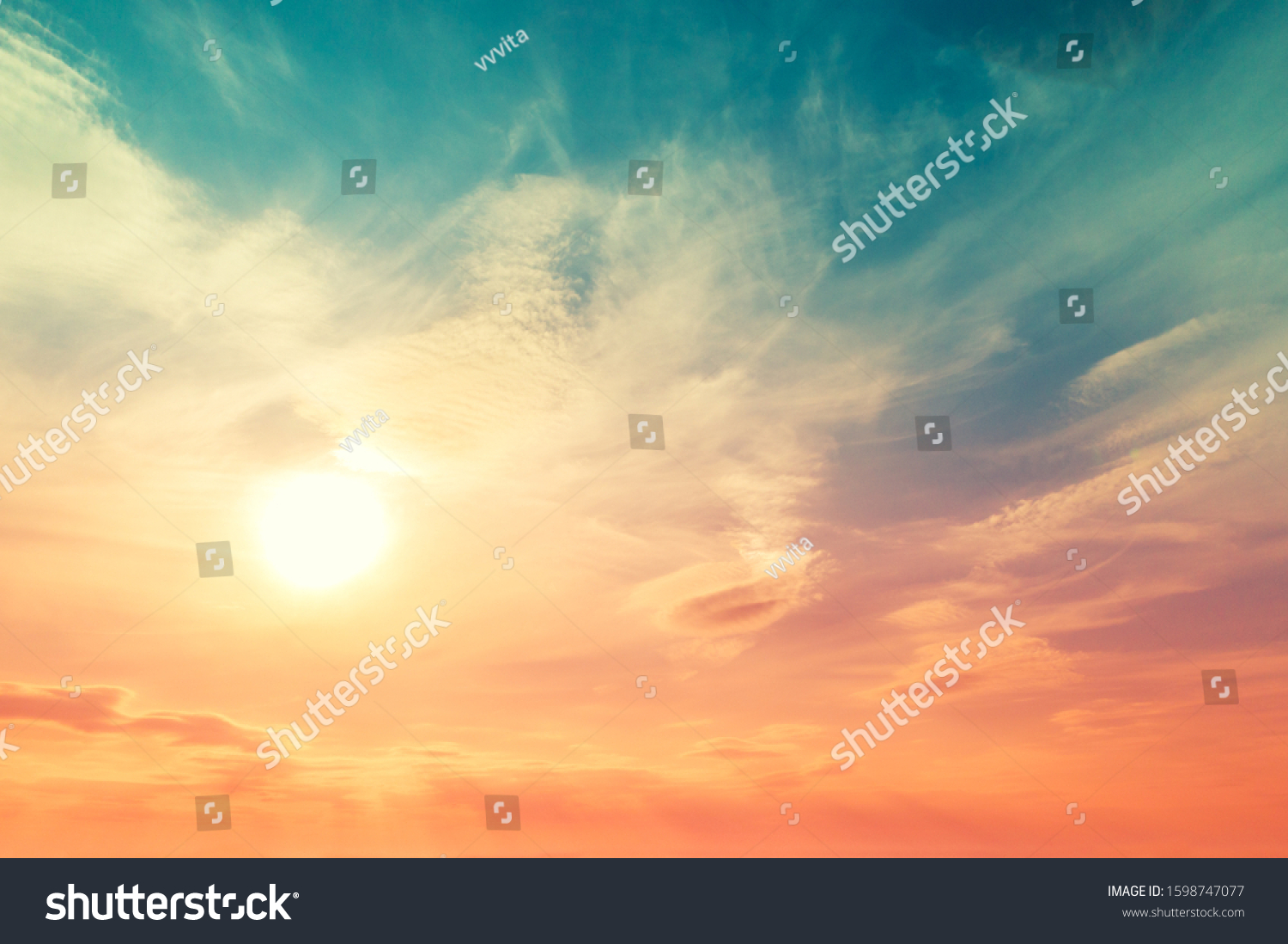 Colorful cloudy sky at sunset. Gradient color. Sky texture, abstract nature background #1598747077