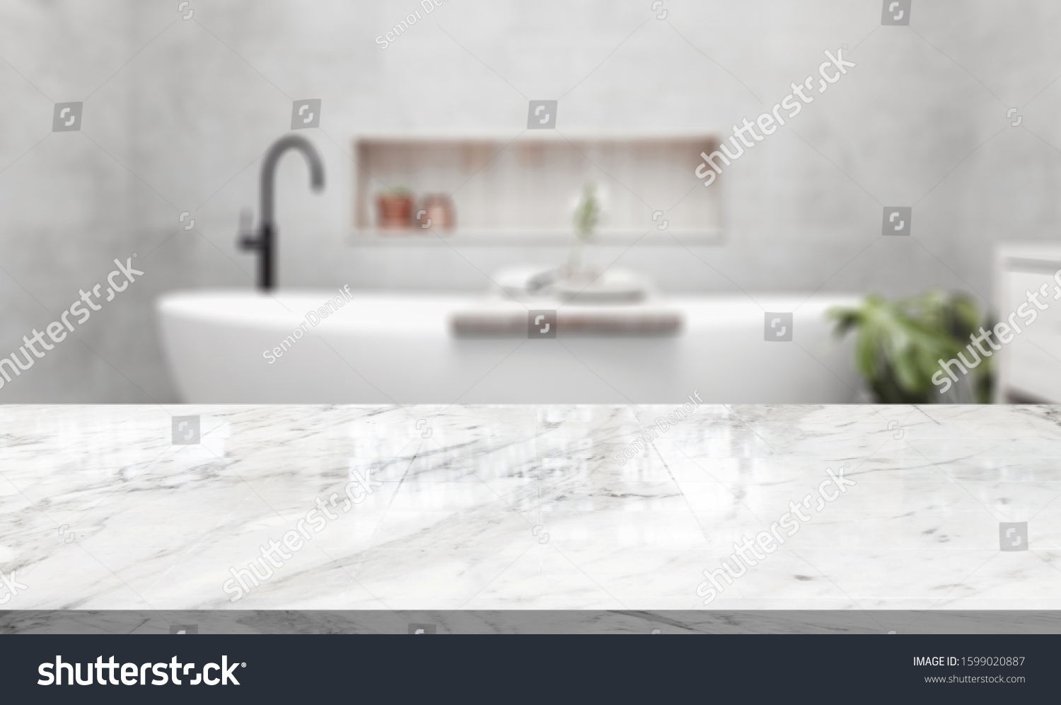 Table Top And Blur Bathroom Of The Background #1599020887