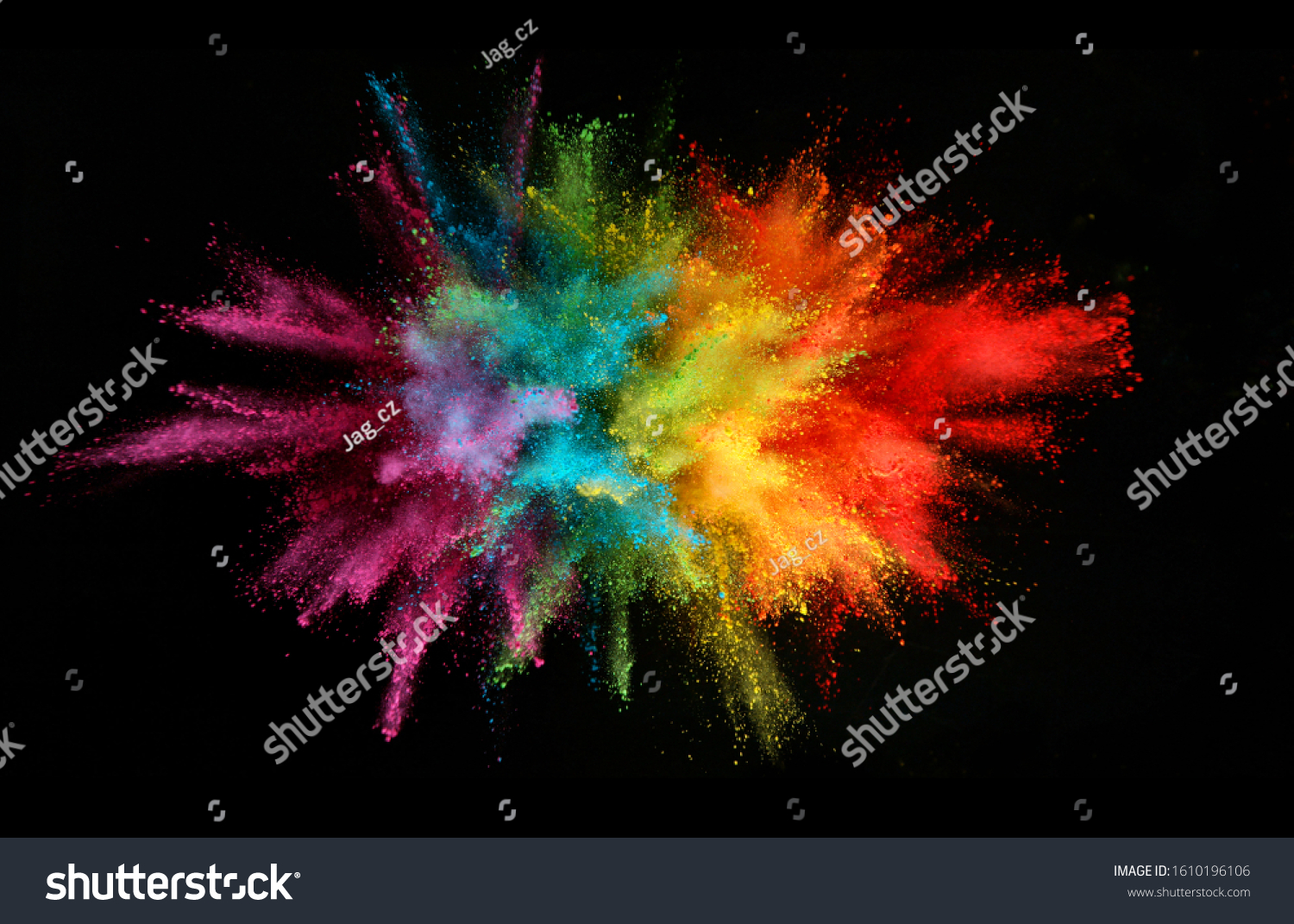 Explosion of colored powder isolated on black background. Abstract colored background #1610196106