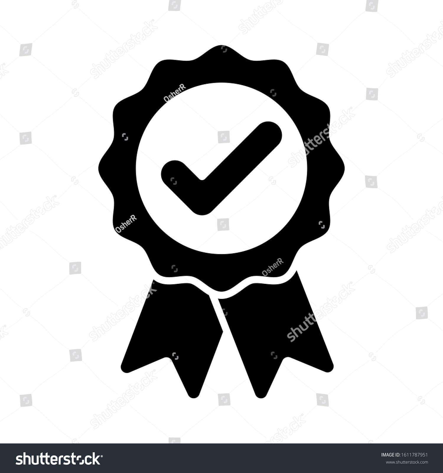 Black ribbon approved badge icon vector illustration award medal symbol #1611787951