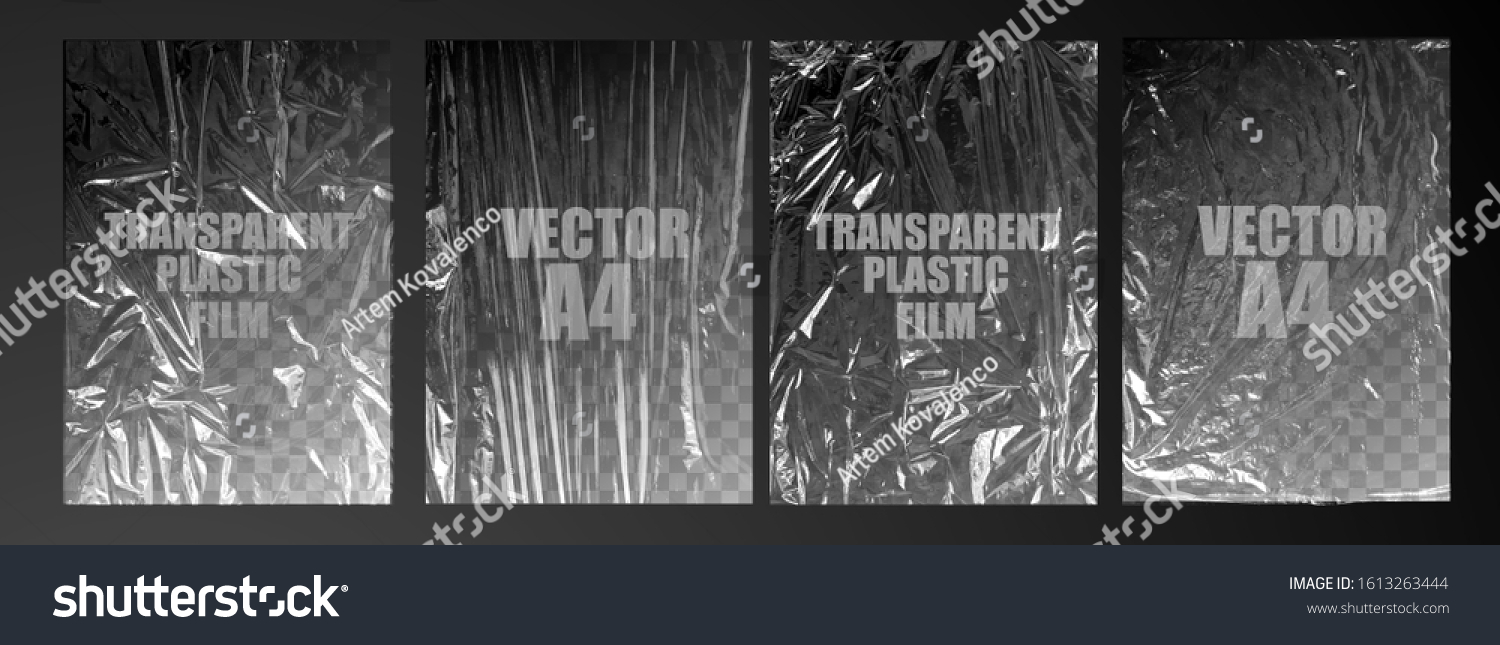 vector illustration. texture transparent stretched film polyethylene. vector design element graphic rumpled plastic warp #1613263444