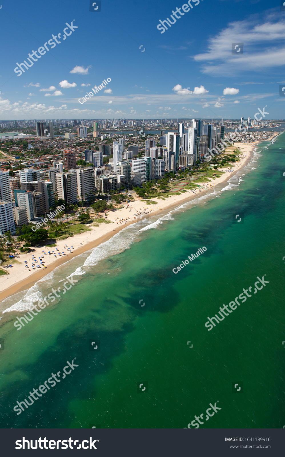 Boa Viagem Beach, Recife, Pernambuco, Brazil on March 1, 2014. The most famous urban beach in the city, approximately eight kilometers long. Aerial view. #1641189916