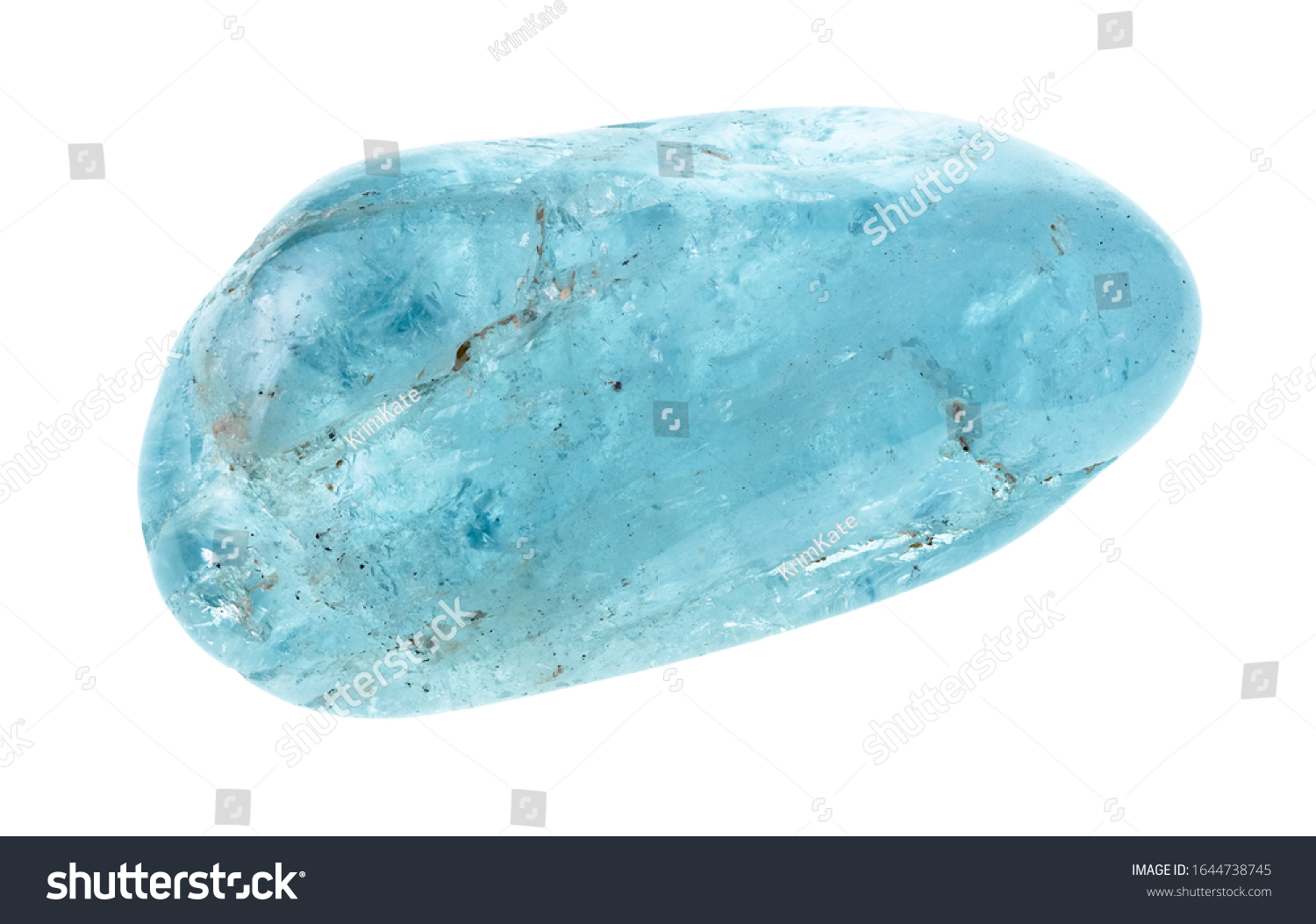 tumbled aquamarine (blue beryl) gemstone cutout on white background #1644738745