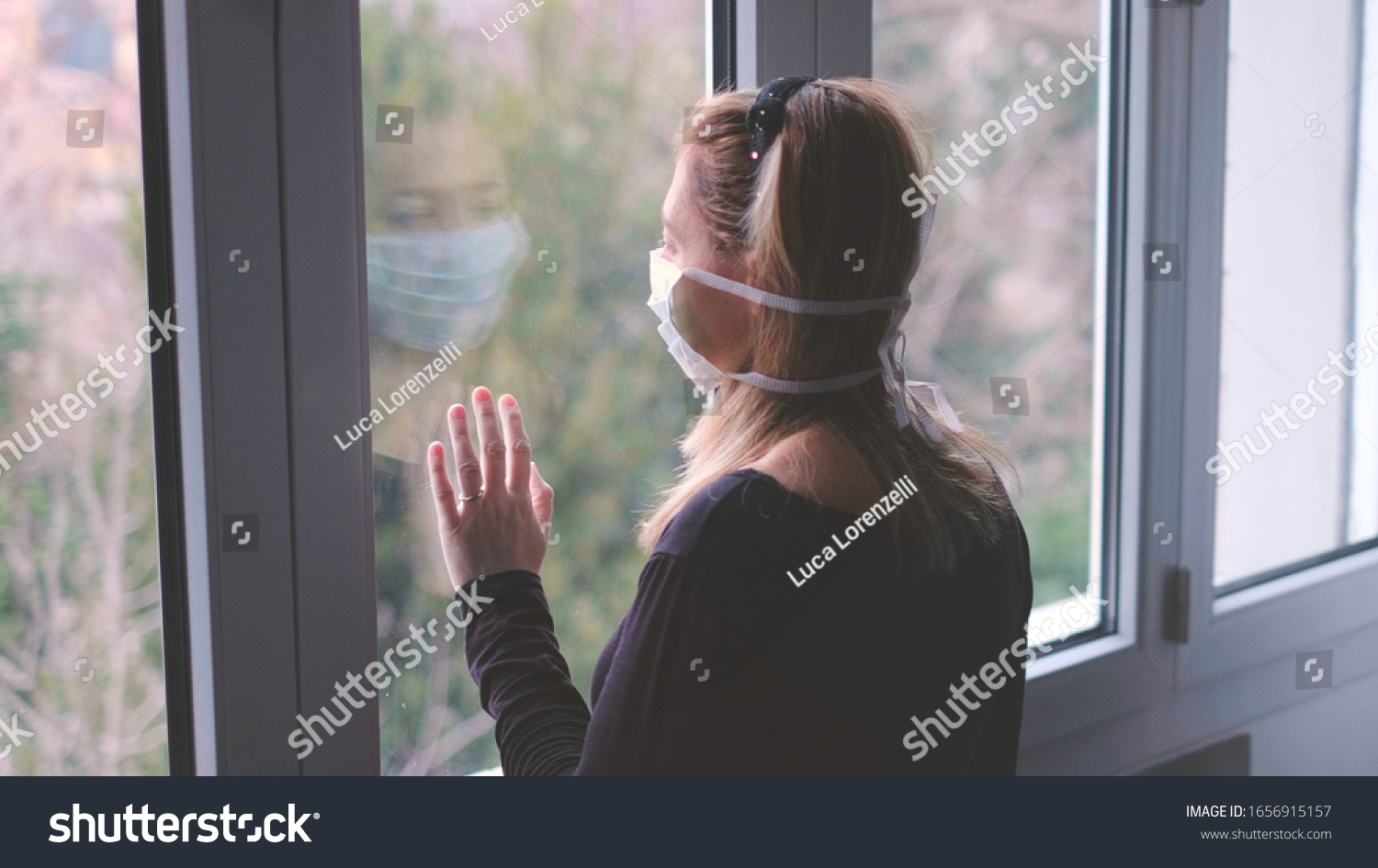 horizontal background woman in isolation at home for virus outbreak or hypochondria . #1656915157