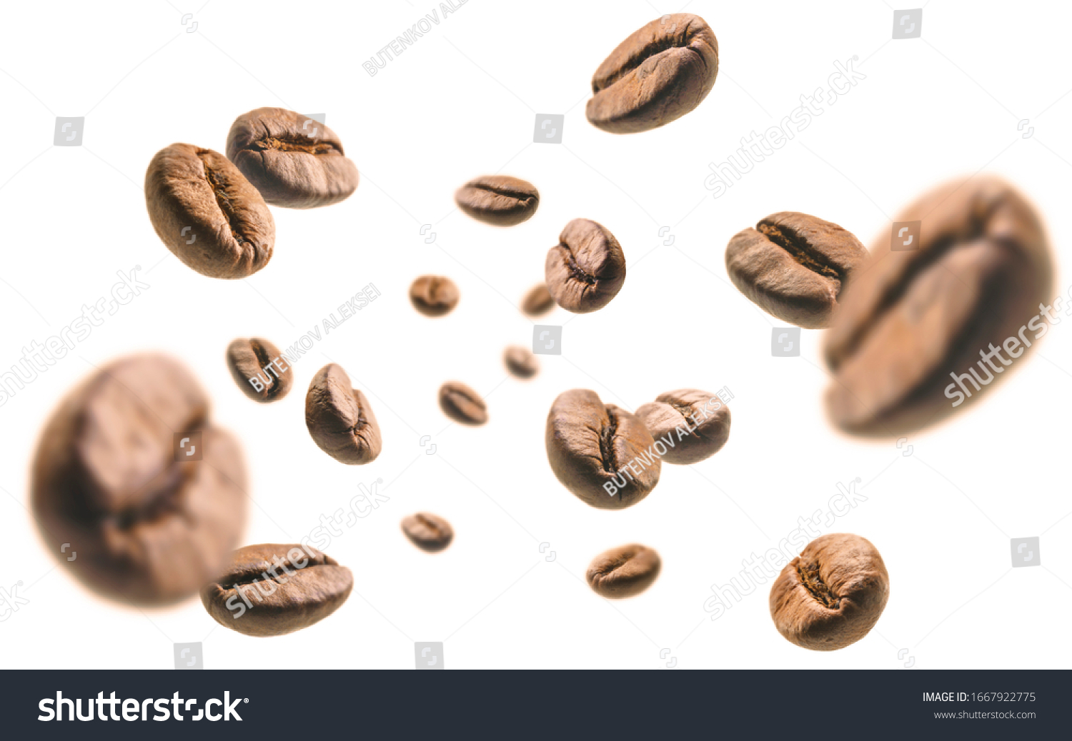 Coffee beans levitate on a white background #1667922775