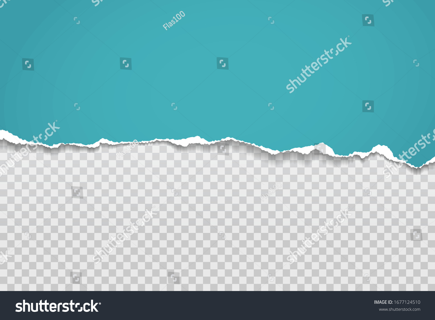 Torn, ripped piece of horizontal blue paper with soft shadow is on squared grey background for text. Vector illustration #1677124510