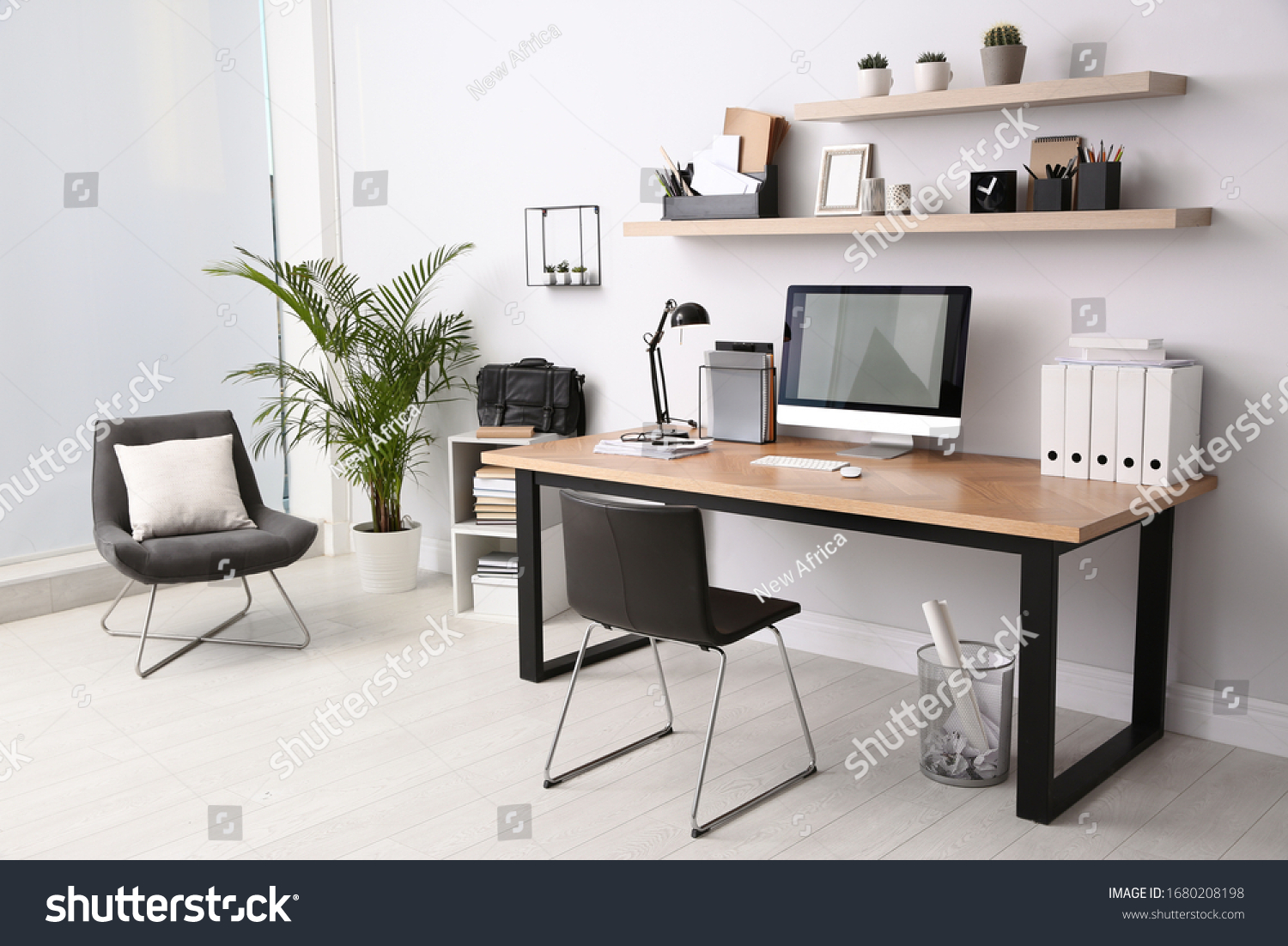 Modern computer on table in office interior. Stylish workplace #1680208198