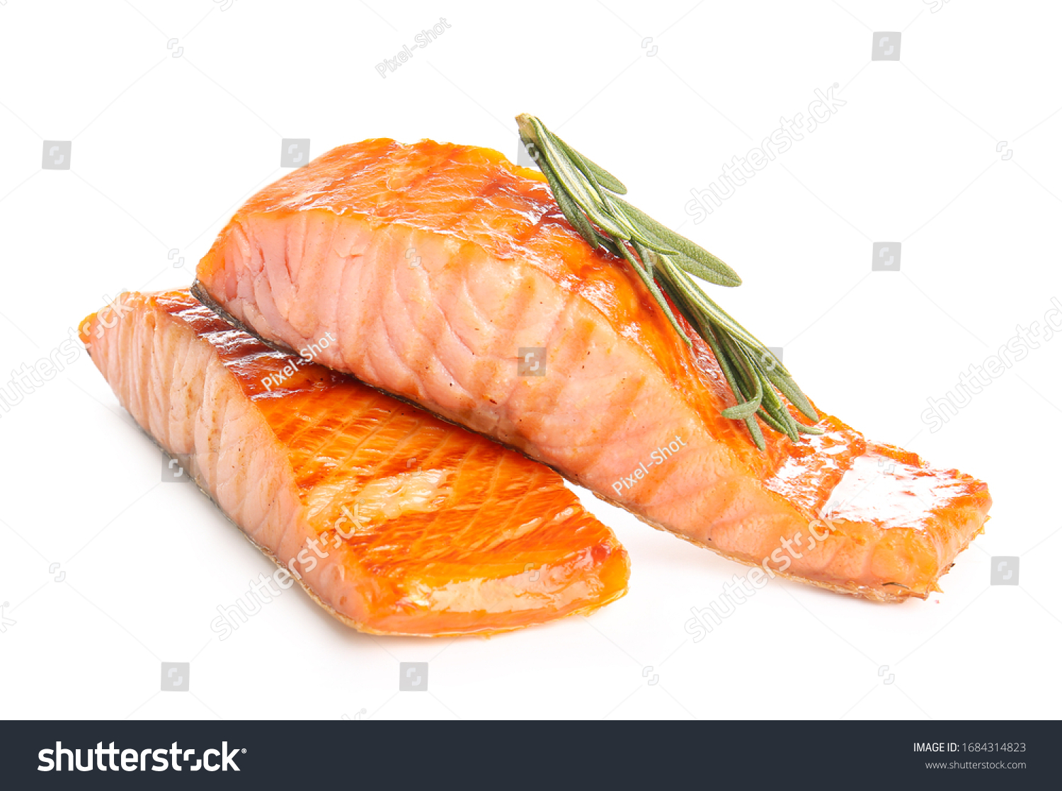 Cooked salmon fillet on white background #1684314823