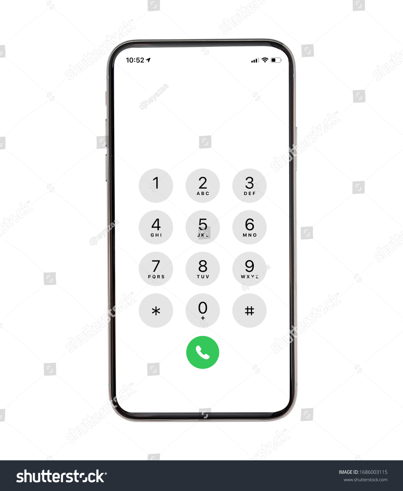 Display Keypad with numberst for mobile phone.Keypad for template in touchscreen device. mockup phone Isolated on white background #1686003115
